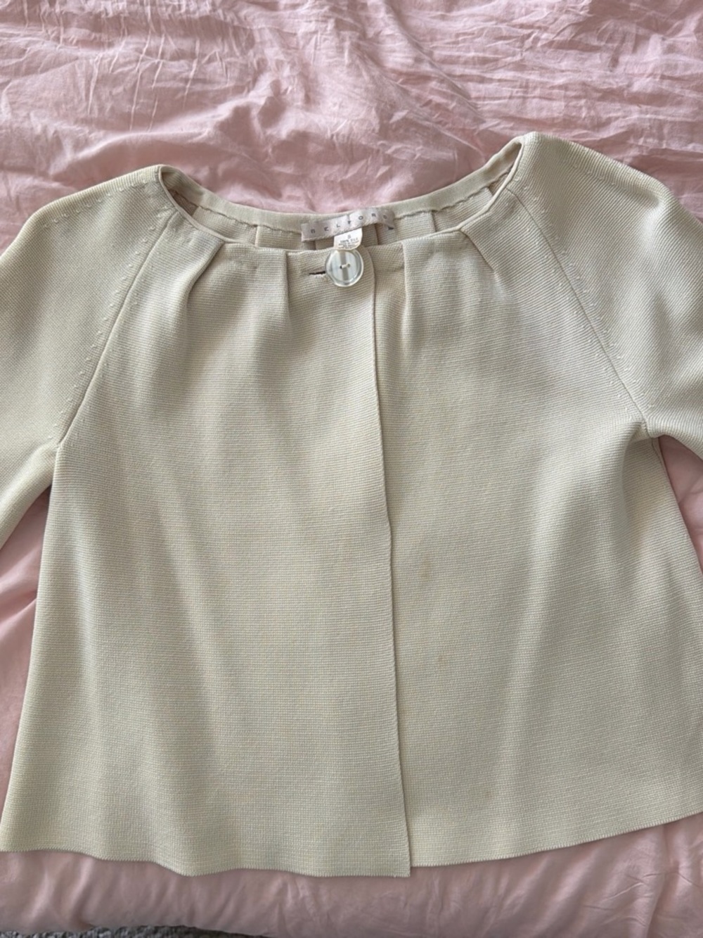 Cream Collarless Short Blazer with Single Button Closure